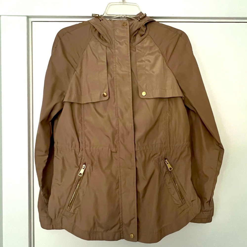 Zara camel sheen jacket with hood